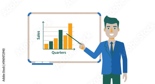 Businessman presenting data on graph chart.