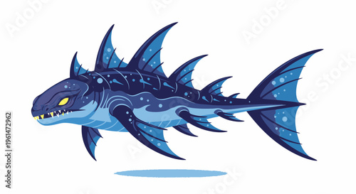Detailed illustration of blue fantasy fish.