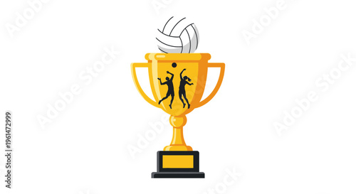 Golden volleyball trophy cup award.