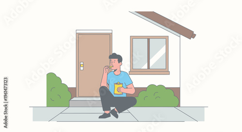 Man sitting on steps with laptop.