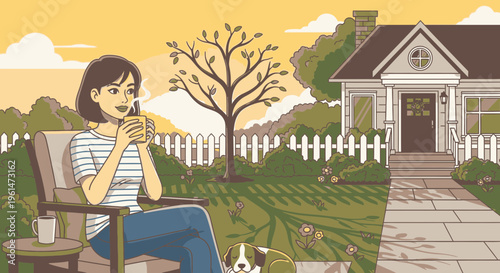 Woman sitting on chair relaxing outside.