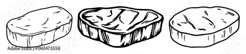 Steak meat icon set with minimalistic line illustration of a perfectly grilled steak featuring line art, simple, charcoal with vector and illustration