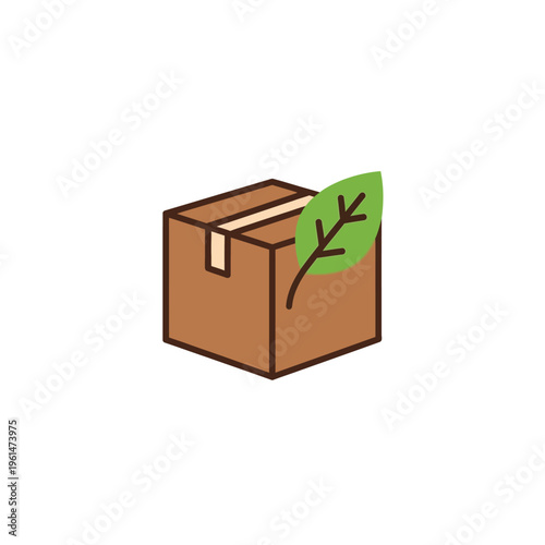 Eco-friendly cardboard box with a green leaf icon, symbolizing sustainable packaging and environmentally conscious delivery services