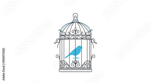 Bird in a decorative metal cage.