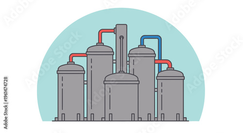 Industrial factory equipment and machinery.