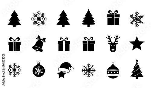 Christmas icon silhouettes vector set festive holiday decoration illustration