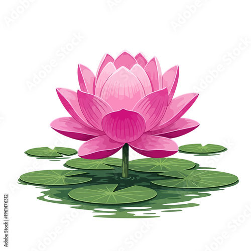 Elegant pink lotus flower artfully depicted on a calm water surface, representing peace and natural beauty