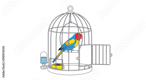 Colorful Parrot in Bird Cage.