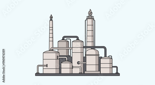 Industrial factory plant with smokestacks.