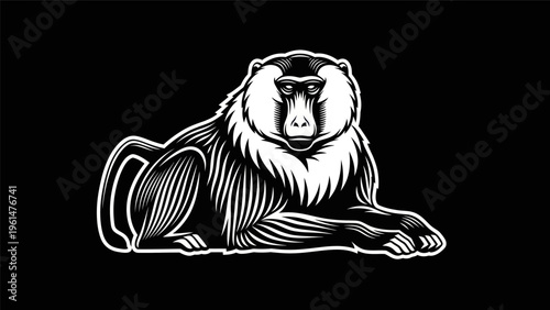 Stylized illustration of a primate on black