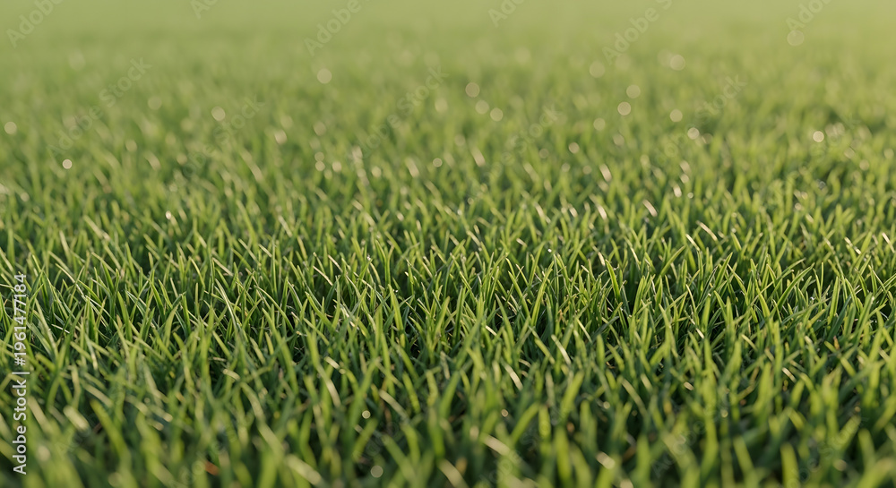 Obraz premium Emerald carpet of grass: Close-up of verdant grass, the blades catching the light, evoking a sense of nature's serenity and vitality.