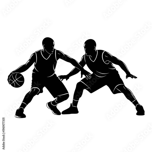 Street Basketball One-on-One Silhouette – Urban 1v1 Matchup, Isolation Play, Competitive Duel
