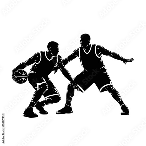 Street Basketball One-on-One Silhouette – Urban 1v1 Matchup, Isolation Play, Competitive Duel