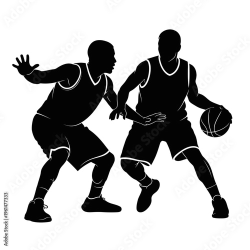 Street Basketball One-on-One Silhouette – Urban 1v1 Matchup, Isolation Play, Competitive Duel