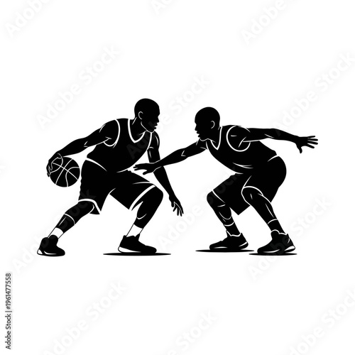 Street Basketball One-on-One Silhouette – Urban 1v1 Matchup, Isolation Play, Competitive Duel