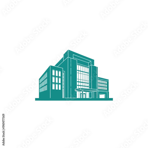 Modern architectural building design with geometric lines and a central entrance, showcasing contemporary design