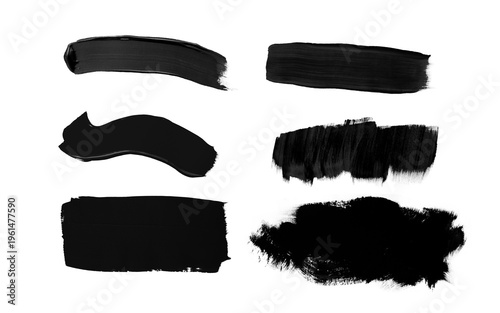 Canvas Print Diverse set of black ink or paint smudges and brush strokes on white background