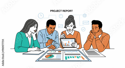 Business people discussing project report.