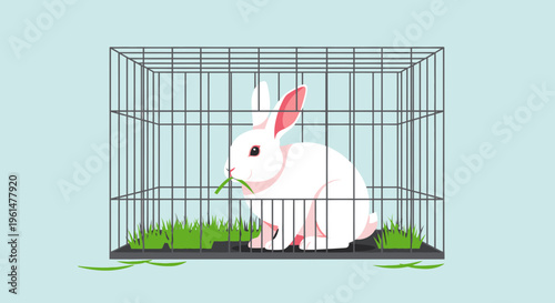 White rabbit in a cage eating.