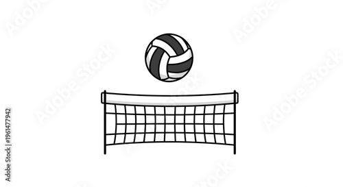 Volleyball and net in play position.