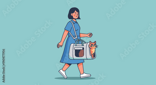 Woman walking with bag and coffee.