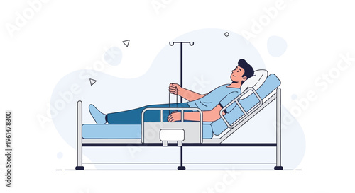 Patient in Hospital Bed with IV Drip - Medical Care Illustration