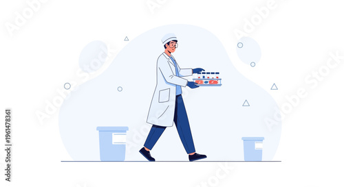 Scientist carrying test tubes in laboratory, medical research, science and healthcare