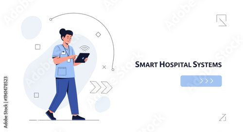Smart Hospital Systems: Nurse with Tablet, Digital Healthcare Technology