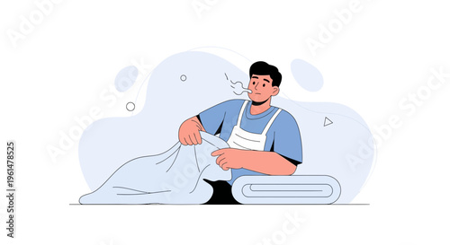 Man folding laundry, domestic chores, household cleaning, hygiene, clean clothes