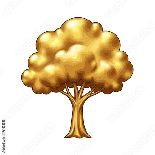 Golden tree with shiny leaves and trunk standing alone