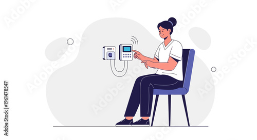 Woman using biometric scanner for access control and security