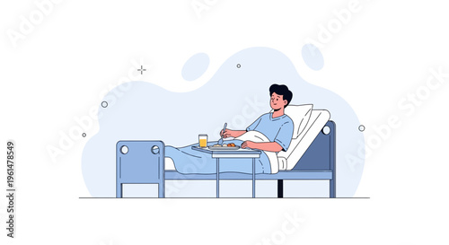 Man in Hospital Bed Eating Meal
