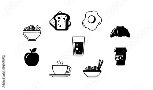 Breakfast icon collection cereal egg toast coffee juice food vector set