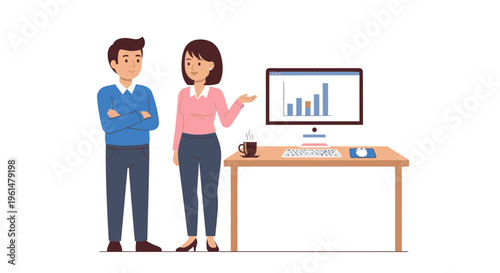Business people standing by office desk.