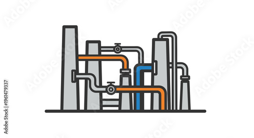 Industrial pipes and machinery illustration.