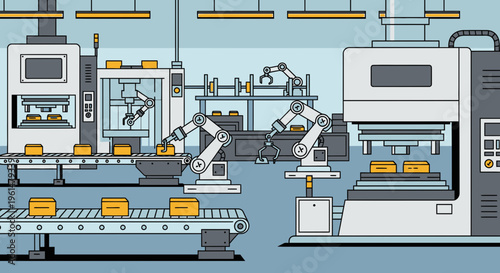 Industrial robotic assembly line machinery 1.