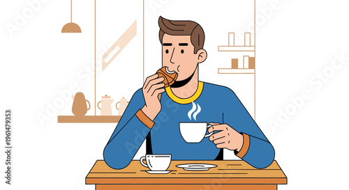 Man eating breakfast at a table.