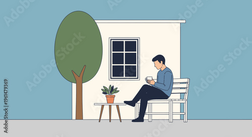 Man sitting on chair outside house 3.