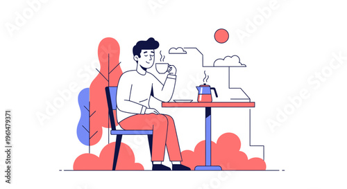 Man sitting at a table drinking 1.