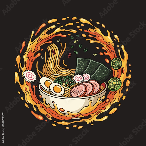A steaming bowl of ramen noodles.