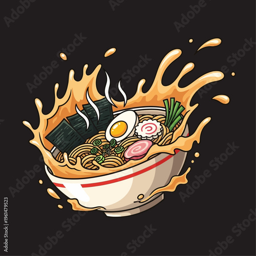 A steaming bowl of ramen noodles.
