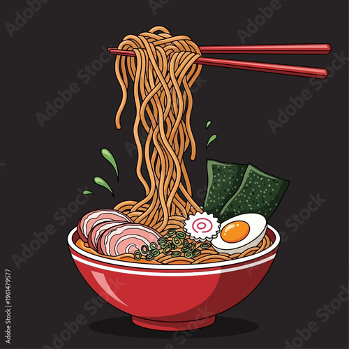A steaming bowl of ramen noodles.