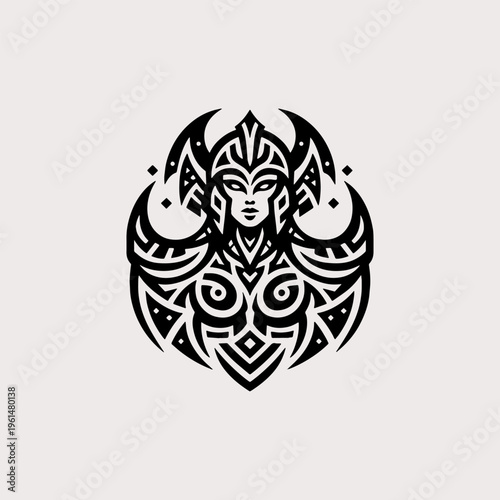 Tribal valkyrie warrior goddess silhouette tattoo design
