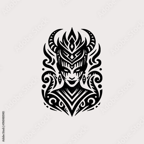 Tribal horned demon queen silhouette tattoo art