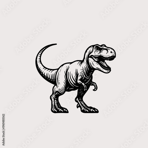 Tyrannosaurus rex dinosaur side profile black and white vector art