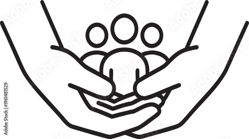 Care Hands Holding Group of People Icon, Family Support Symbol, Transparent Background