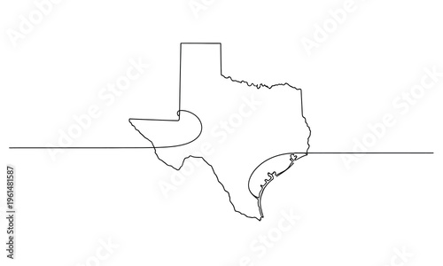 Texas State Map Continuous Line Art USA Geography Minimal Outline Vector Illustration