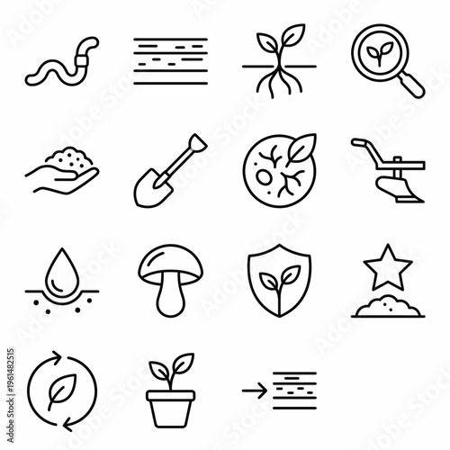 Net Zero web icons in line style. Soil health, carbon sequestration, and regenerative farming collection. Ultra-minimalist symbols for agritech apps, carbon farming reports, and environmental restorat