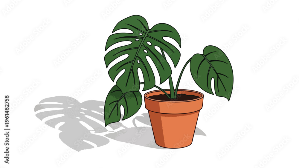 Obraz premium Houseplant in Pot with Shadow, Indoor Plant Decor for Home and Office, Vector Illustration