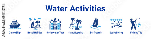 Water Activities Icon Banner and Collection